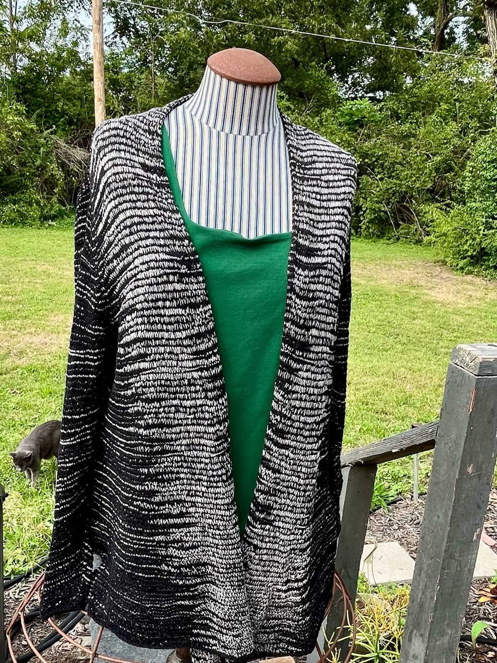 Eileen Fisher Woman 1X Open Front Cardigan Black White Space Dye Italian Yarn